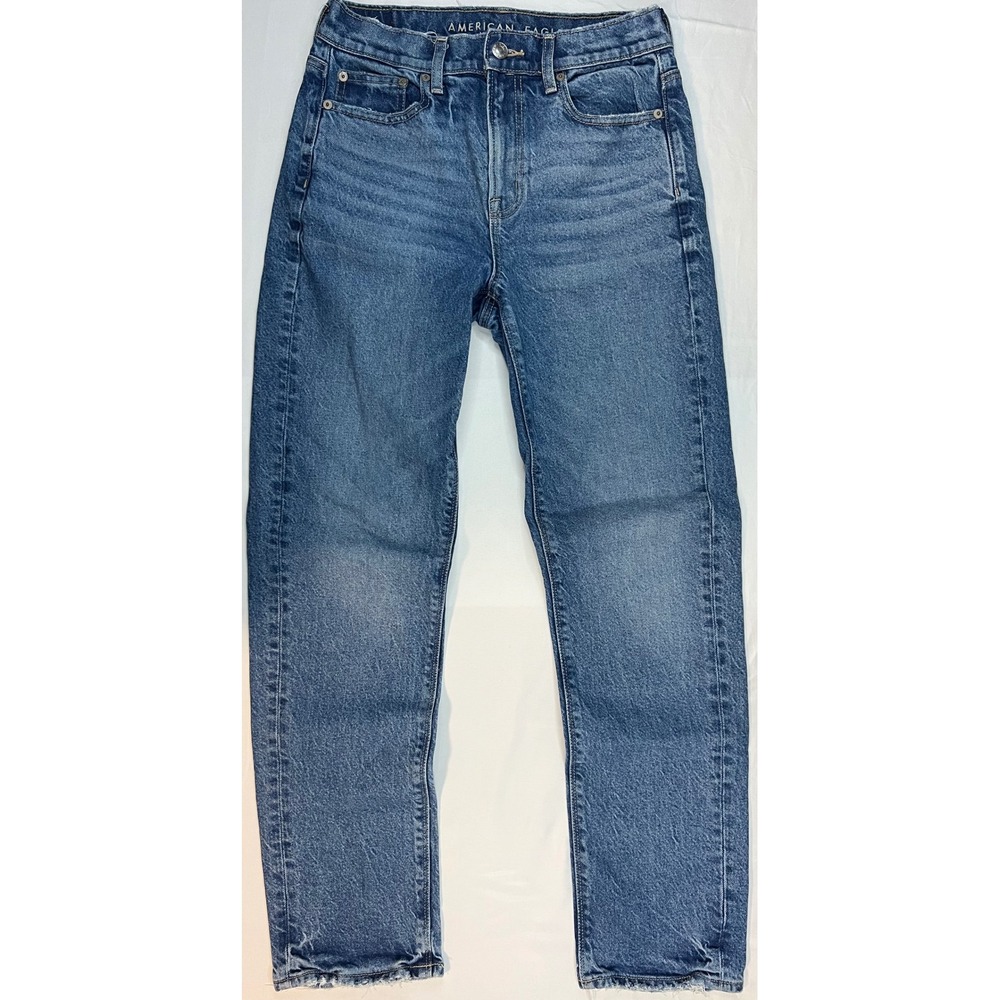 American Eagle Mom Jeans Womens 2 Regular Medium Wash Stretch High Rise Denim